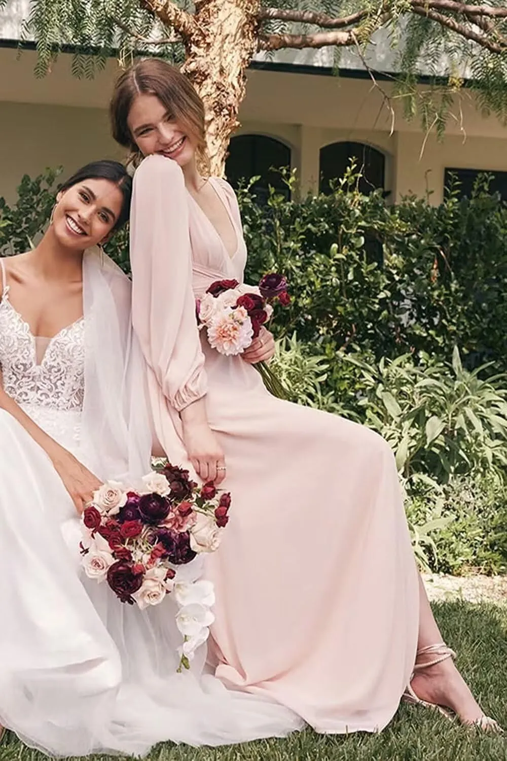 Xyiveaf Chiffon V-Neck Bridesmaid Dresses for Women Formal Evening Party Dresses with Slit Wedding Reception Gowns