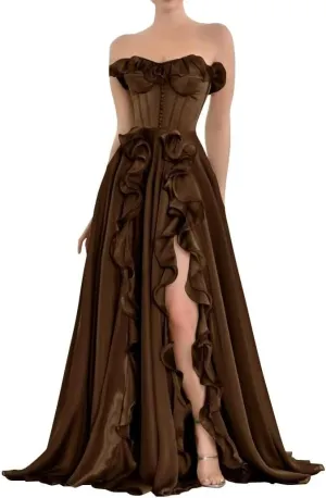 Xyiveaf Ruffles Chiffon Prom Dress Strapless Formal Evening Party Dresses 2024 Long Ball Gown A-Line Corset Tube Prom Gowns