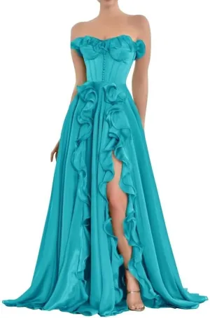 Xyiveaf Ruffles Chiffon Prom Dress Strapless Formal Evening Party Dresses 2024 Long Ball Gown A-Line Corset Tube Prom Gowns