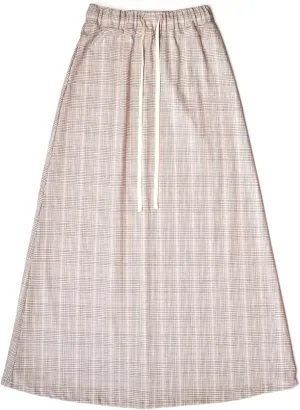 Y2K Plaid Maxi Skirt for Women Elastic High Waist Gingham A Line Flowy Swing Long Skirt Summer Retro Boho Streetwear