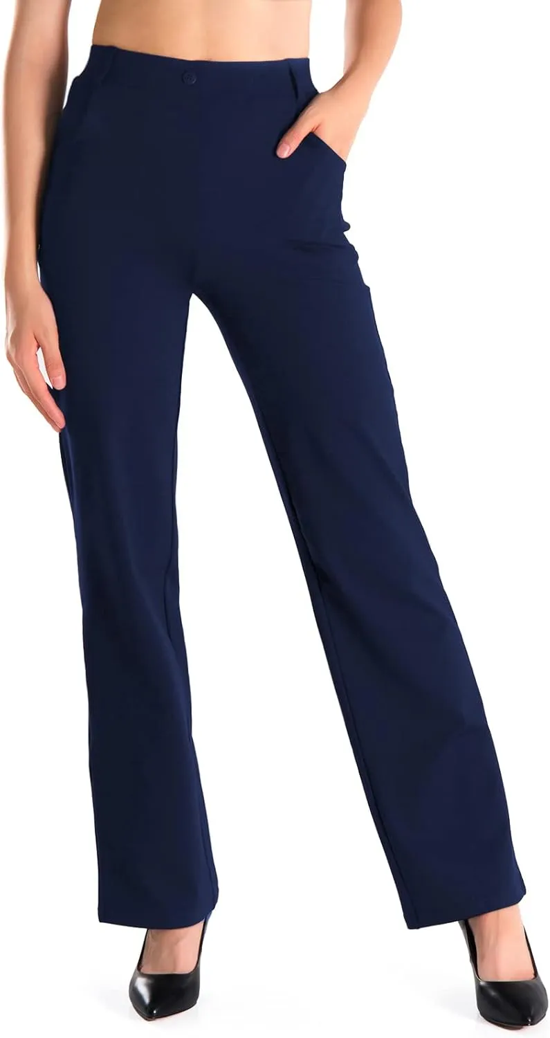 Yogipace,Belt Loops,Women's Petite/Regular/Tall High Waisted Stretchy Straight Leg Relaxed Fit Yoga Dress Pants for Work