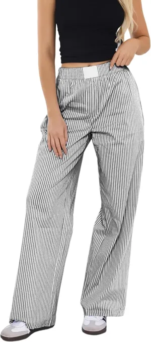 Ythomm Womens Striped Lounge Pants Low Waist Elastic Wide Leg Y2k Casual Boxer Trousers Loose Fit Pajama Pants with Pockets