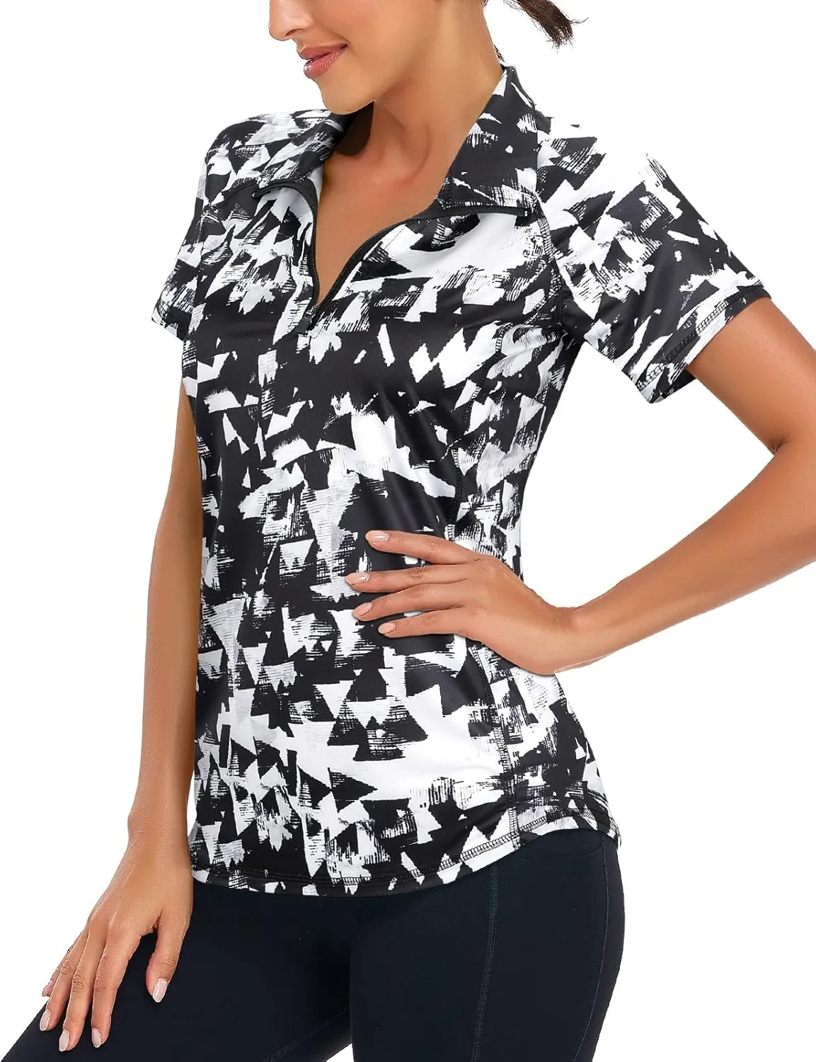 Zamowoty Women's Short Sleeve Golf Shirts 1/4 Zip Up Loose Yoga Running Workout Tops
