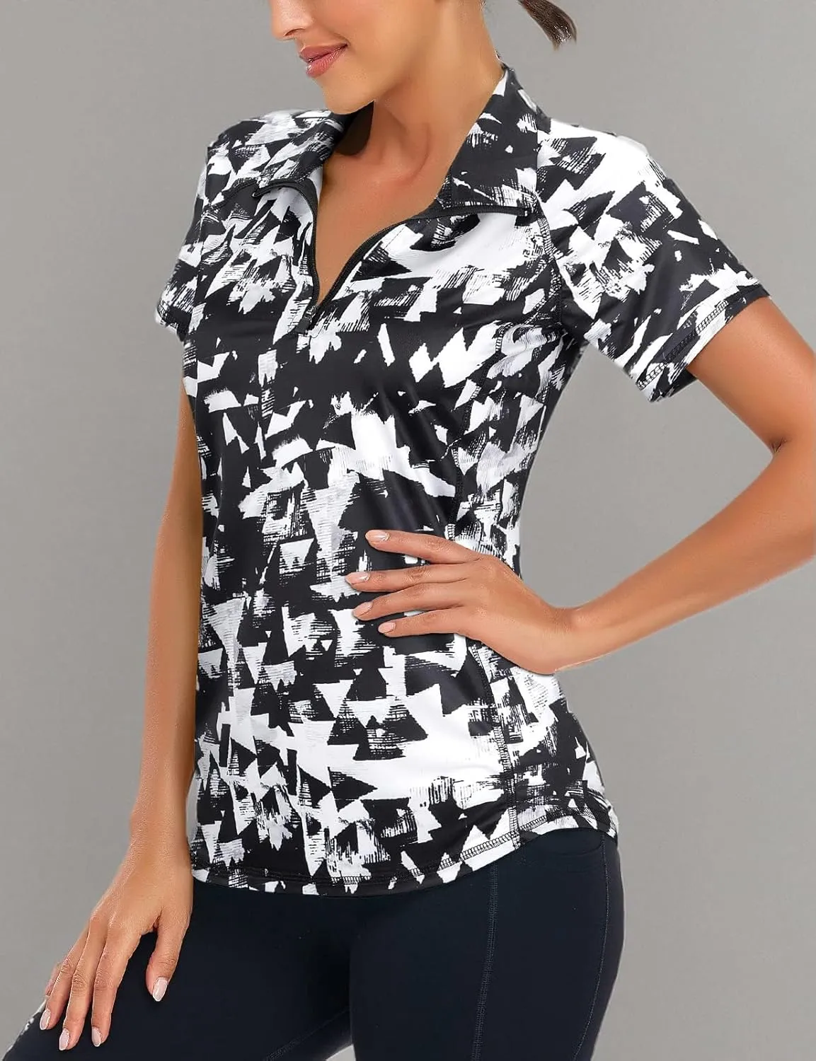 Zamowoty Women's Short Sleeve Golf Shirts 1/4 Zip Up Loose Yoga Running Workout Tops
