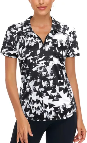 Zamowoty Women's Short Sleeve Golf Shirts 1/4 Zip Up Loose Yoga Running Workout Tops